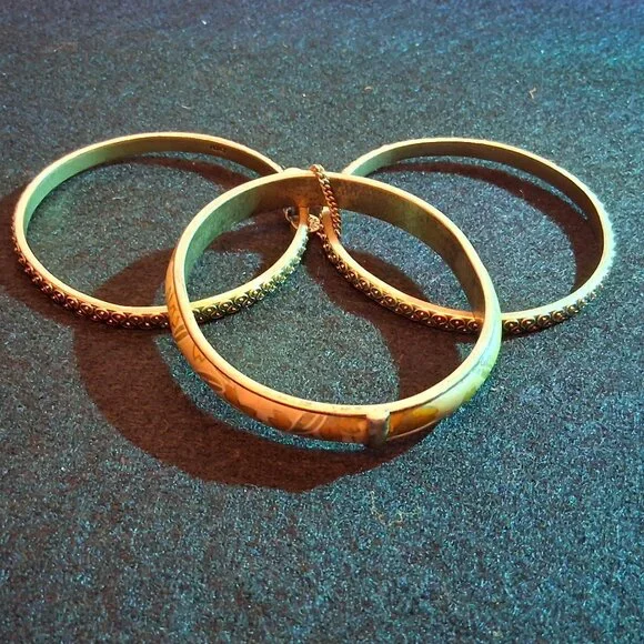 Bangle Bracelets, Monet -- Set of 3 -- 2 3/4" Diam -- Black, Green & Gold Tones - Picture 3 of 11